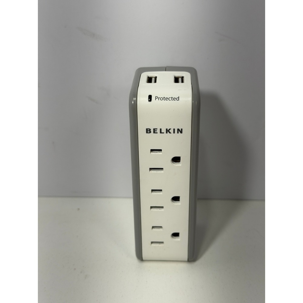 Belkin 3-Outlet Mini Surge Protector with Dual USB Ports BZ103050-TVL White Gray